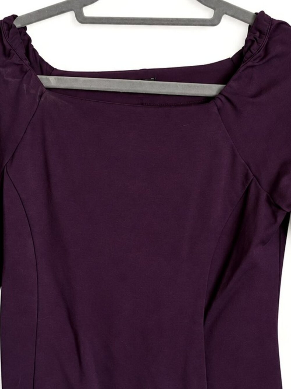 Deep Purple Square Neck Ruched Shoulder Long Sleeve Top